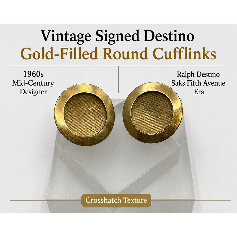 Vintage Destino Gold-Filled Round Cufflinks|1960s Mid-Century|Ralph Destino
